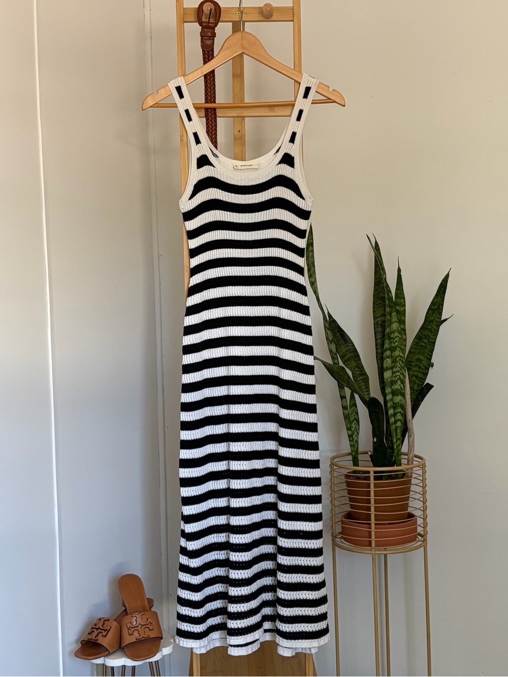 Everlane Black & White Striped Crochet Tank Dress
